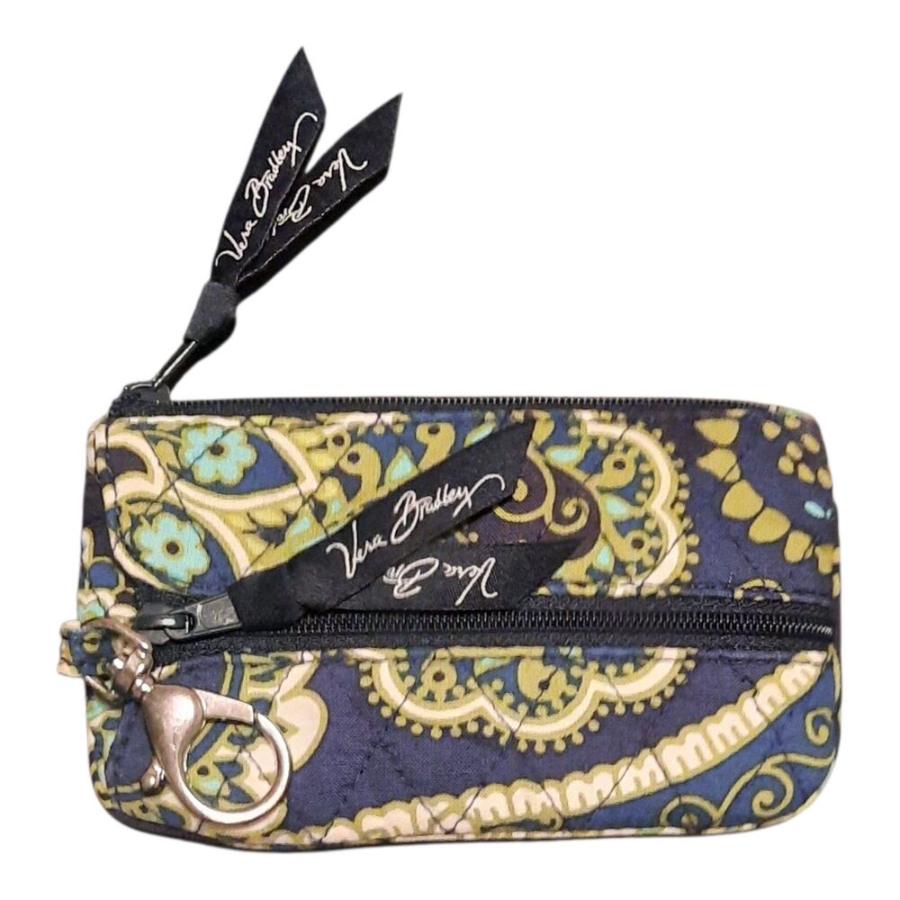 Vera Bradley Zip ID Wallet Coin Purse Keychain Blue Green Paisley